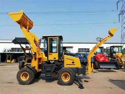 بیل مکانیکی ساختمانی در هر دو طرف مشغول است